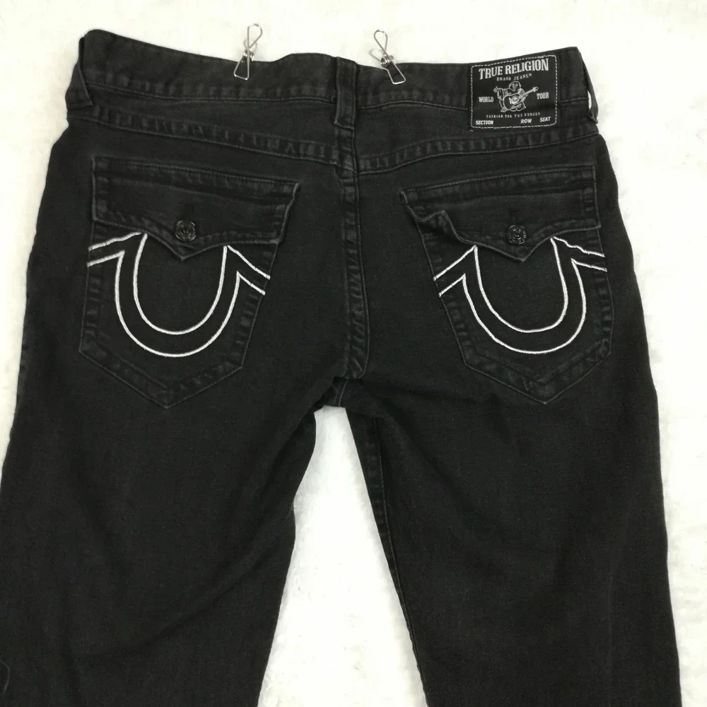 True Religion Mens Jeans Rocco Skinny Relaxed Black Denim Flap Pocket 36